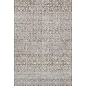 Photo of Taupe And Beige Striped Washable Area Rug With UV Protection