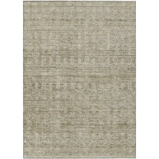 Taupe And Beige Striped Washable Indoor Outdoor Area Rug Photo 1