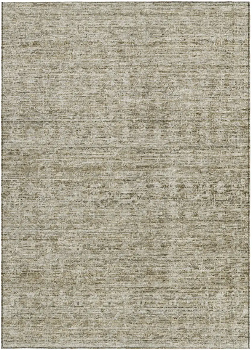 Taupe And Beige Striped Washable Indoor Outdoor Area Rug Photo 3