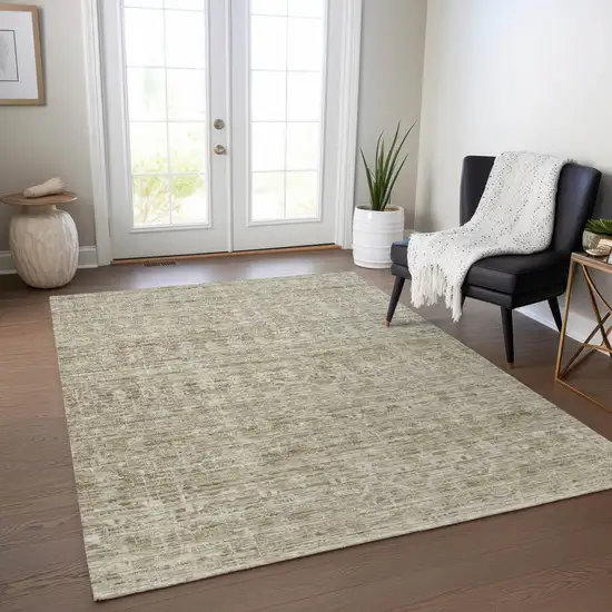 Taupe And Beige Striped Washable Indoor Outdoor Area Rug Photo 7