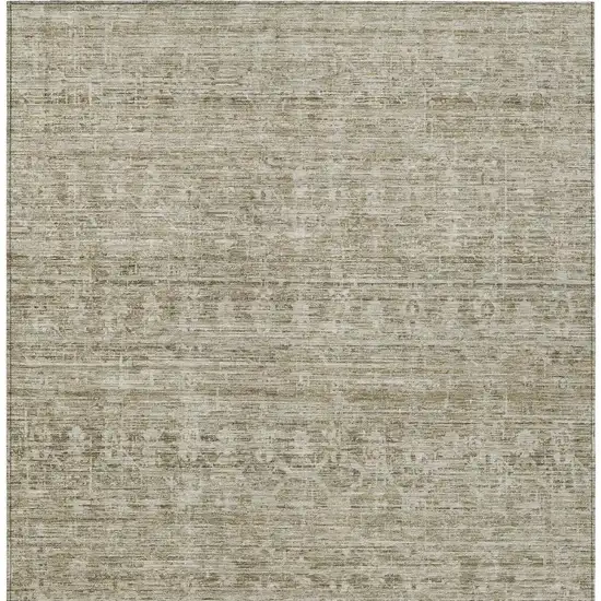 Taupe And Beige Striped Washable Indoor Outdoor Area Rug Photo 4