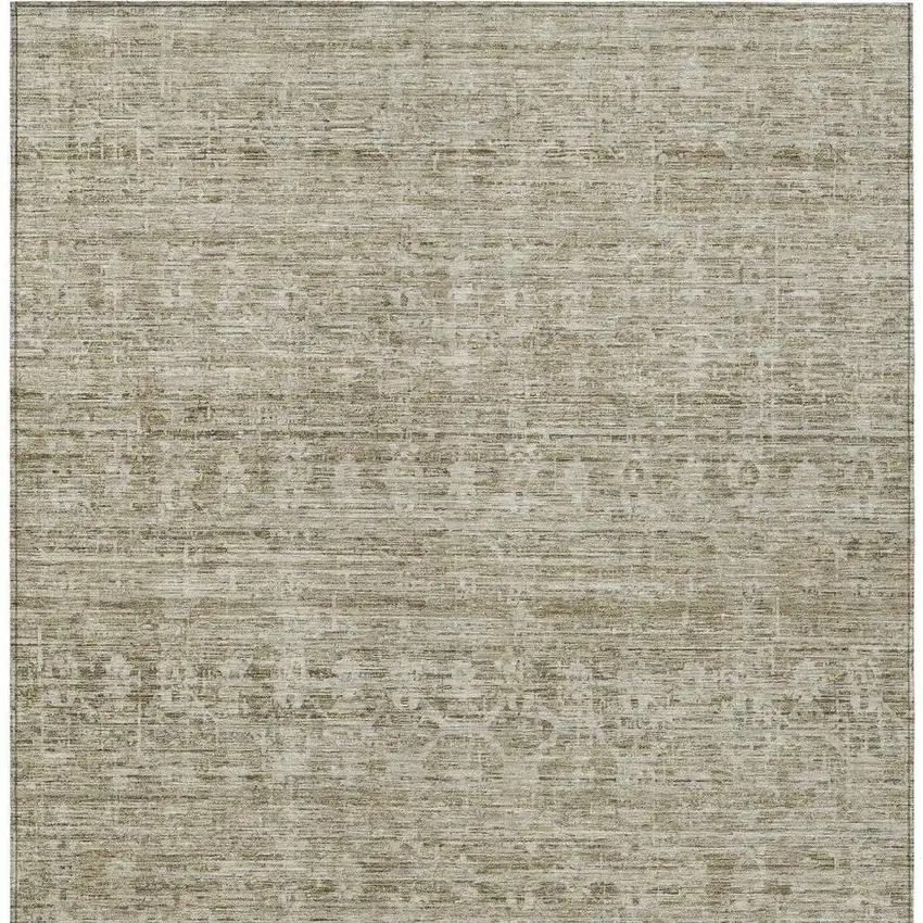 Taupe And Beige Striped Washable Indoor Outdoor Area Rug Photo 4