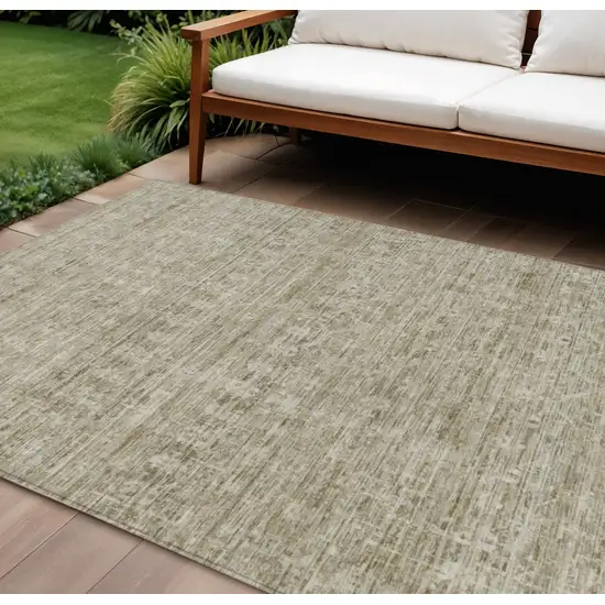 Taupe And Beige Striped Washable Indoor Outdoor Area Rug Photo 2