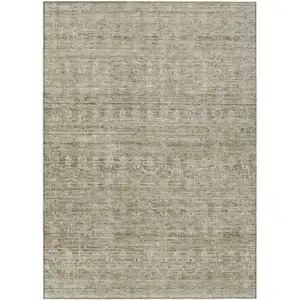 Photo of Taupe And Beige Striped Washable Indoor Outdoor Area Rug