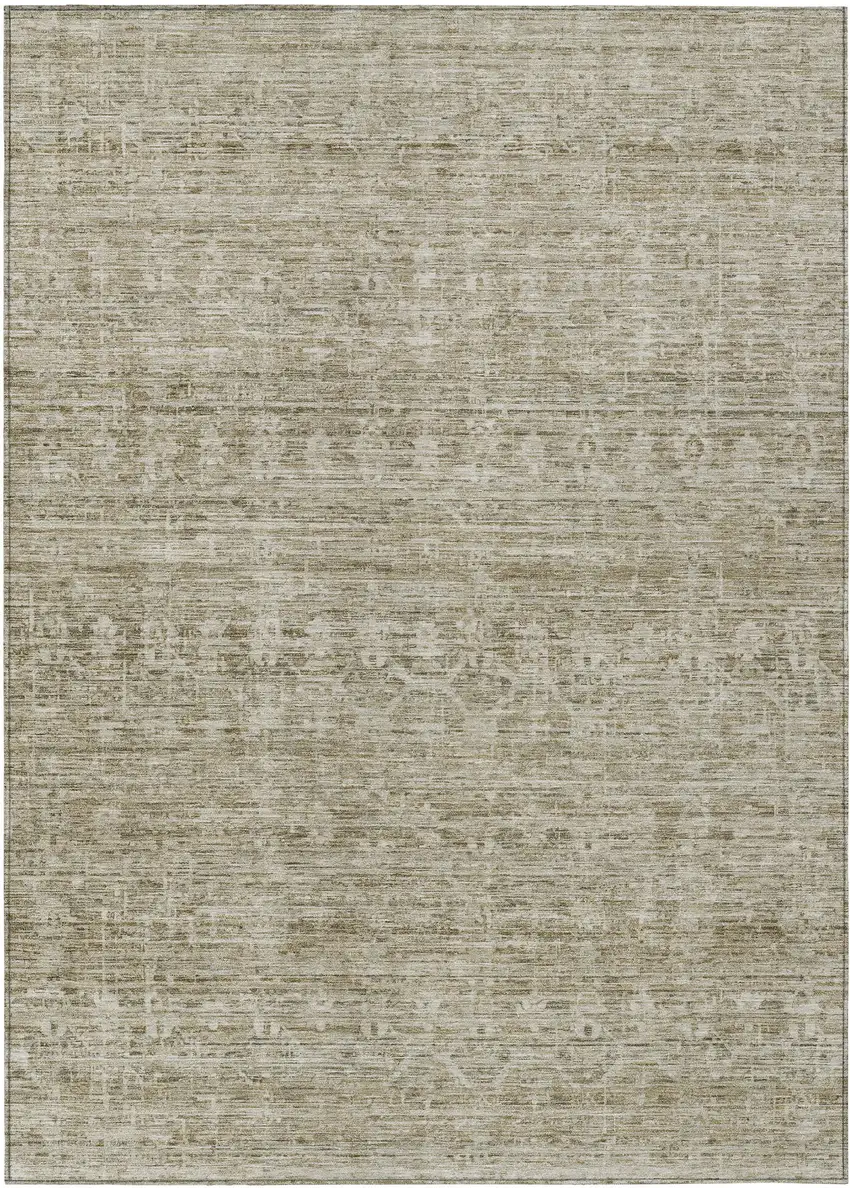 Taupe And Beige Striped Washable Indoor Outdoor Area Rug Photo 1