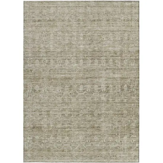 Taupe And Beige Striped Washable Indoor Outdoor Area Rug Photo 3