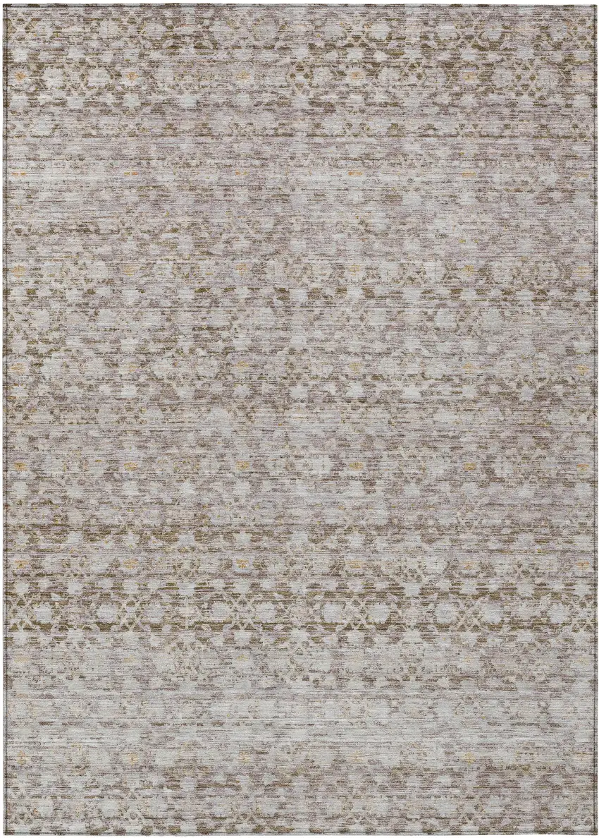 Taupe And Beige Striped Washable Indoor Outdoor Area Rug Photo 1