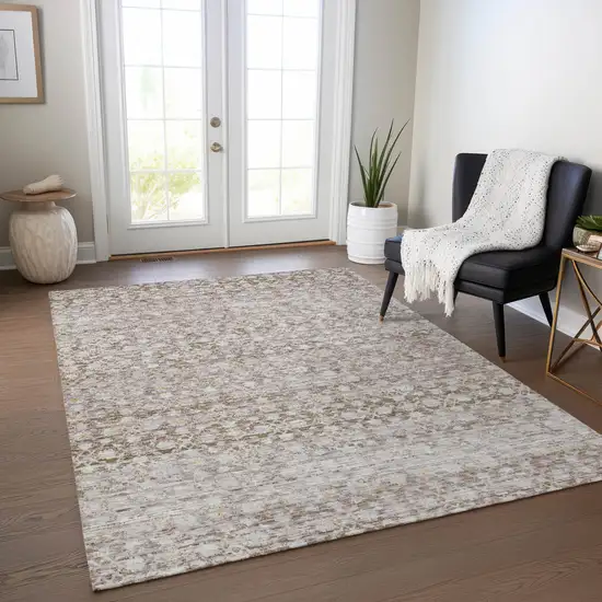 Taupe And Beige Striped Washable Indoor Outdoor Area Rug Photo 6
