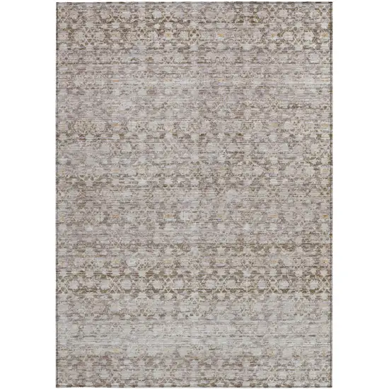 Taupe And Beige Striped Washable Indoor Outdoor Area Rug Photo 3