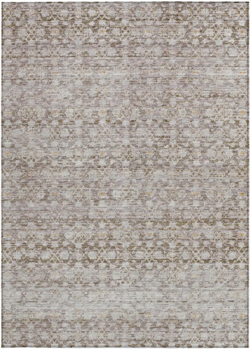 Taupe And Beige Striped Washable Indoor Outdoor Area Rug Photo 3