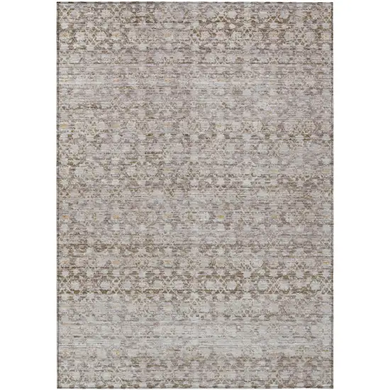 Taupe And Beige Striped Washable Indoor Outdoor Area Rug Photo 1