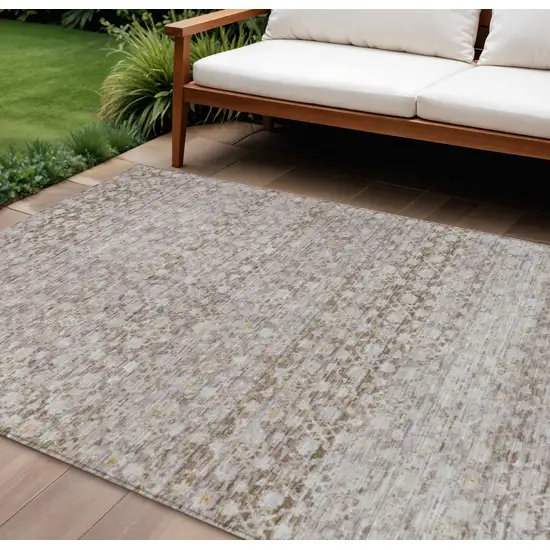 Taupe And Beige Striped Washable Indoor Outdoor Area Rug Photo 2