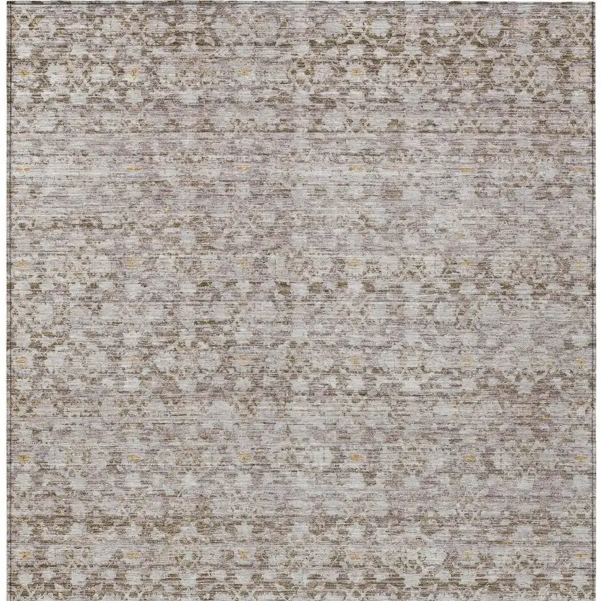 Taupe And Beige Striped Washable Indoor Outdoor Area Rug Photo 4