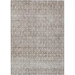 Photo of Taupe And Beige Striped Washable Indoor Outdoor Area Rug