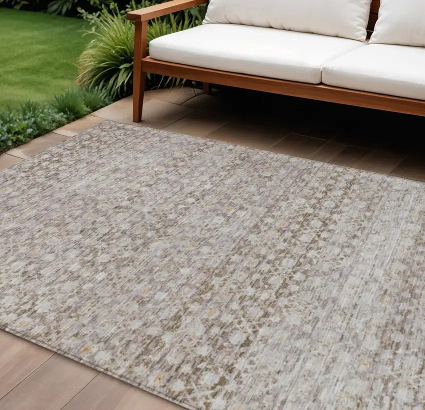 Taupe And Beige Striped Washable Indoor Outdoor Area Rug Photo 2