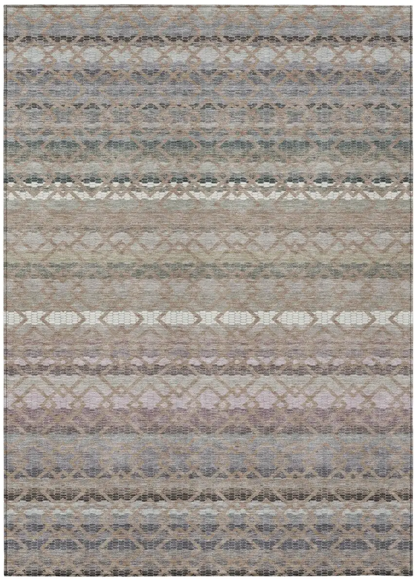 Taupe And Beige Striped Washable Indoor Outdoor Area Rug Photo 2