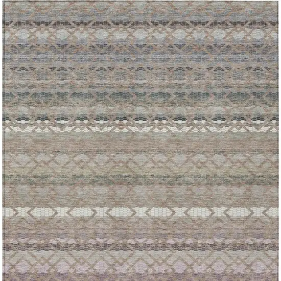 Taupe And Beige Striped Washable Indoor Outdoor Area Rug Photo 4