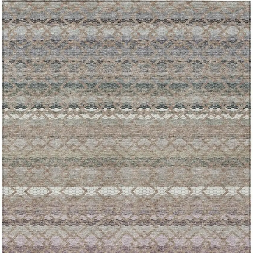 Taupe And Beige Striped Washable Indoor Outdoor Area Rug Photo 4