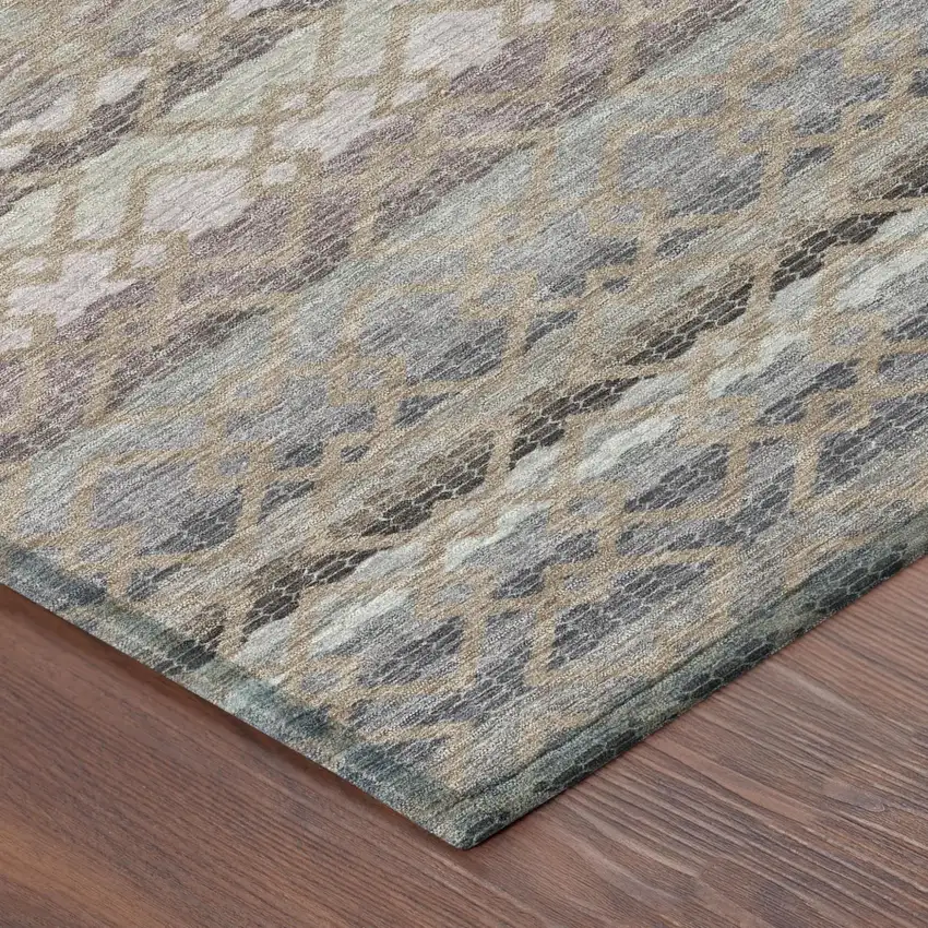 Taupe And Beige Striped Washable Indoor Outdoor Area Rug Photo 5