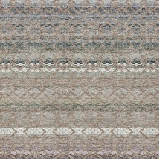 Taupe And Beige Striped Washable Indoor Outdoor Area Rug Photo 3