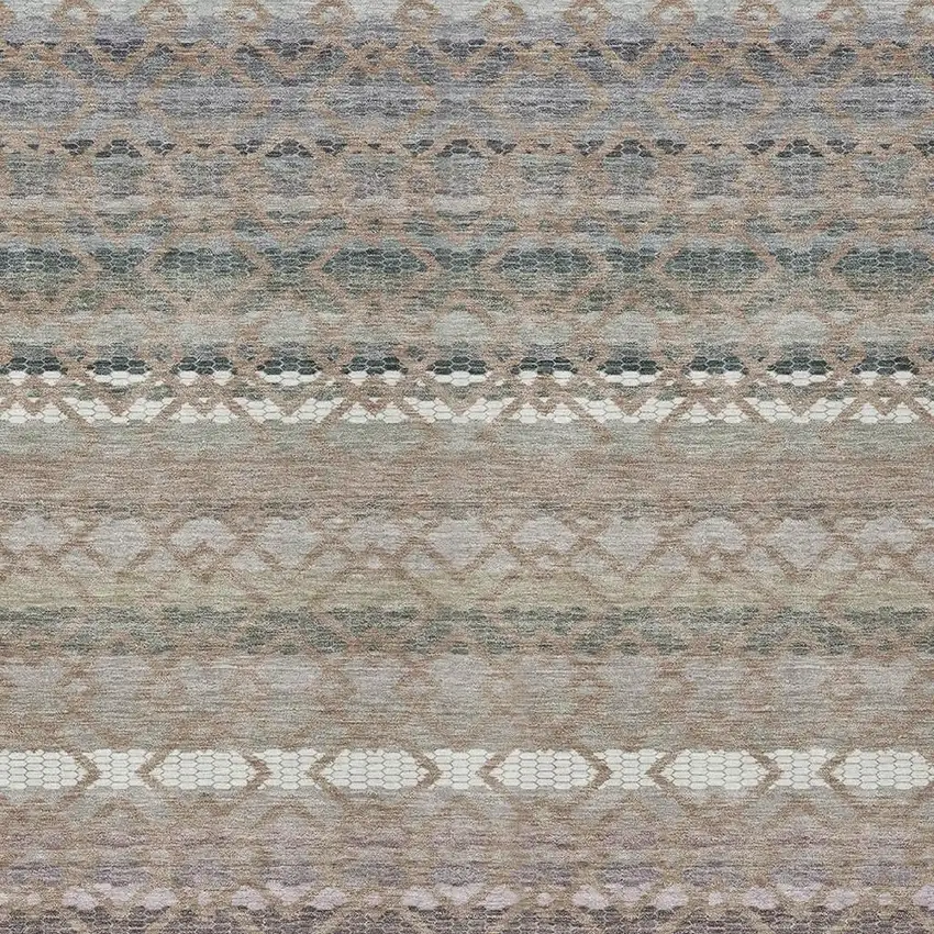 Taupe And Beige Striped Washable Indoor Outdoor Area Rug Photo 3