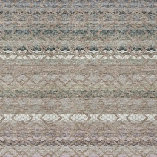 Taupe And Beige Striped Washable Indoor Outdoor Area Rug Photo 3