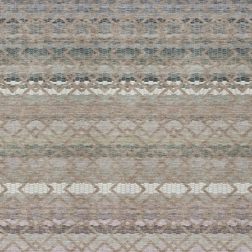 Taupe And Beige Striped Washable Indoor Outdoor Area Rug Photo 3