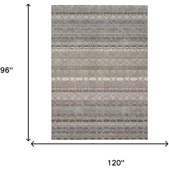 Taupe And Beige Striped Washable Indoor Outdoor Area Rug Photo 7
