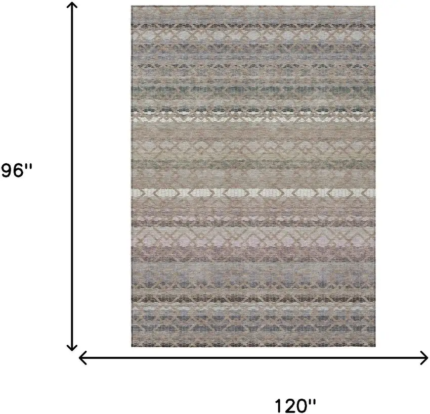 Taupe And Beige Striped Washable Indoor Outdoor Area Rug Photo 7