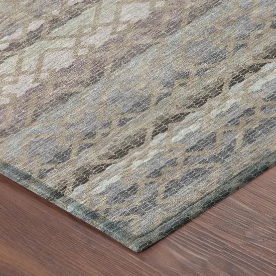 Taupe And Beige Striped Washable Indoor Outdoor Area Rug Photo 5