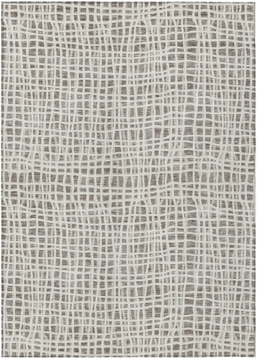 Taupe And Beige Striped Washable Indoor Outdoor Area Rug Photo 2