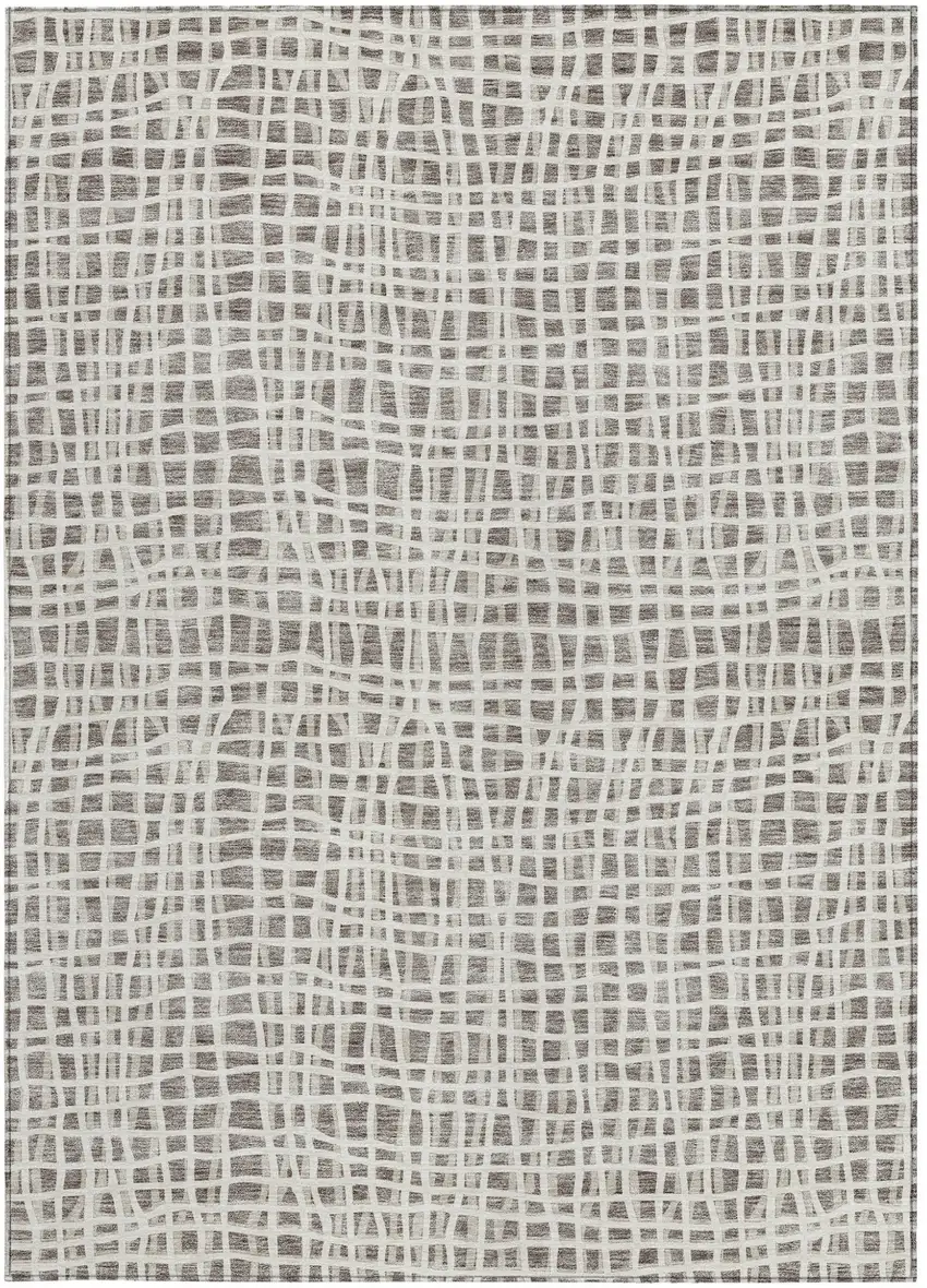 Taupe And Beige Striped Washable Indoor Outdoor Area Rug Photo 5