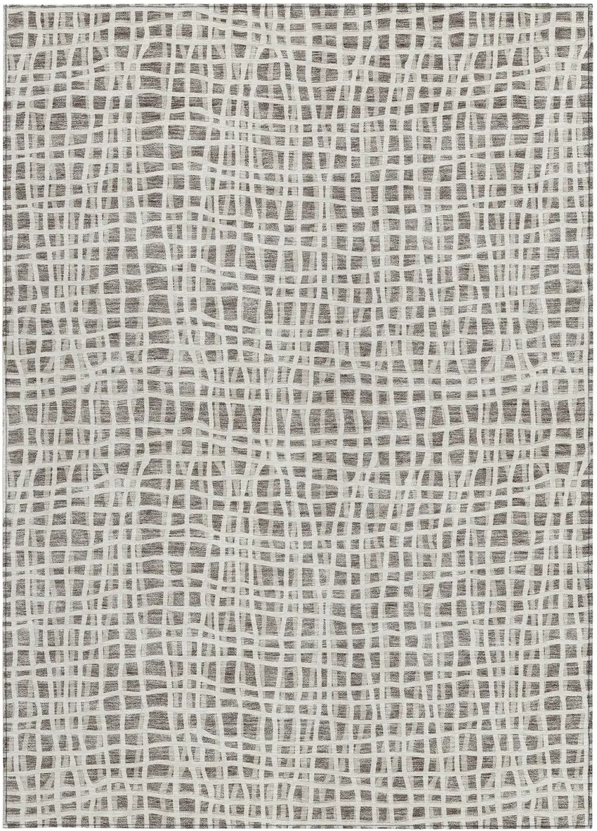 Taupe And Beige Striped Washable Indoor Outdoor Area Rug Photo 5