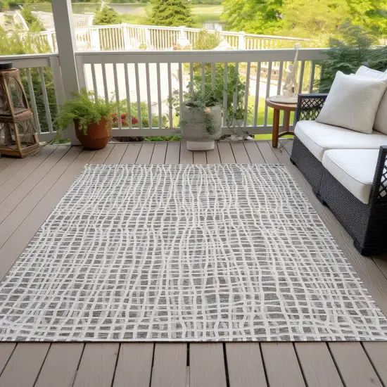 Taupe And Beige Striped Washable Indoor Outdoor Area Rug Photo 6