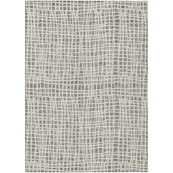 Taupe And Beige Striped Washable Indoor Outdoor Area Rug Photo 1