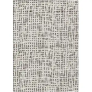 Photo of Taupe And Beige Striped Washable Indoor Outdoor Area Rug
