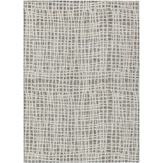 Taupe And Beige Striped Washable Indoor Outdoor Area Rug Photo 1