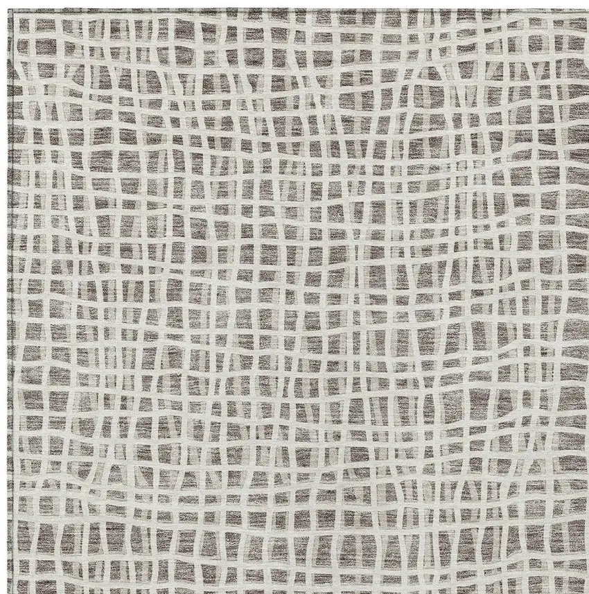 Taupe And Beige Striped Washable Indoor Outdoor Area Rug Photo 5