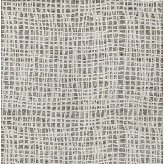 Taupe And Beige Striped Washable Indoor Outdoor Area Rug Photo 5