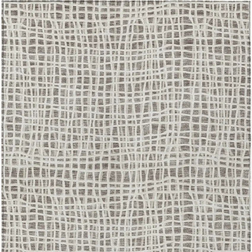 Taupe And Beige Striped Washable Indoor Outdoor Area Rug Photo 5