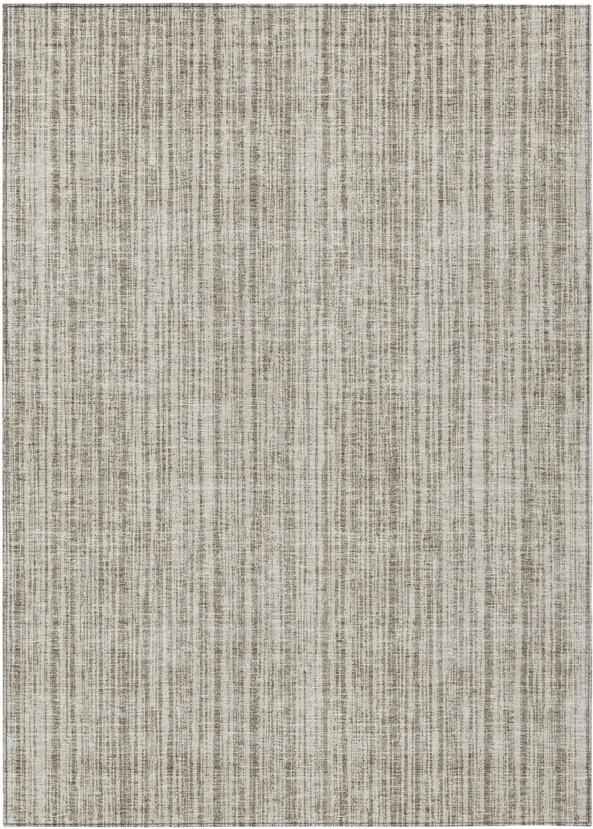 Taupe And Beige Striped Washable Indoor Outdoor Area Rug Photo 2