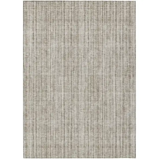 Taupe And Beige Striped Washable Indoor Outdoor Area Rug Photo 2