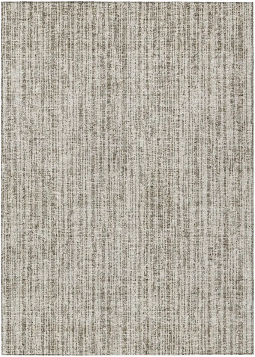 Taupe And Beige Striped Washable Indoor Outdoor Area Rug Photo 2