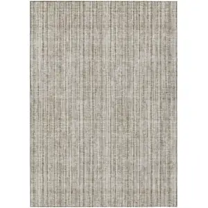 Photo of Taupe And Beige Striped Washable Indoor Outdoor Area Rug