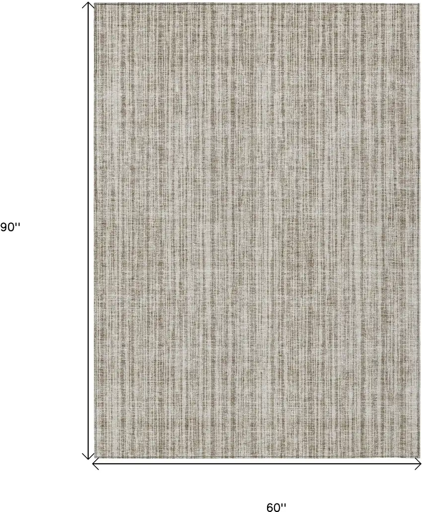 Taupe And Beige Striped Washable Indoor Outdoor Area Rug Photo 3