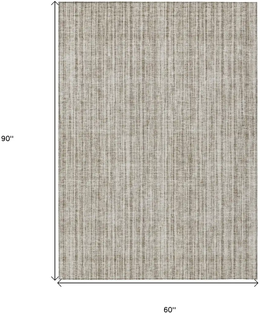 Taupe And Beige Striped Washable Indoor Outdoor Area Rug Photo 3