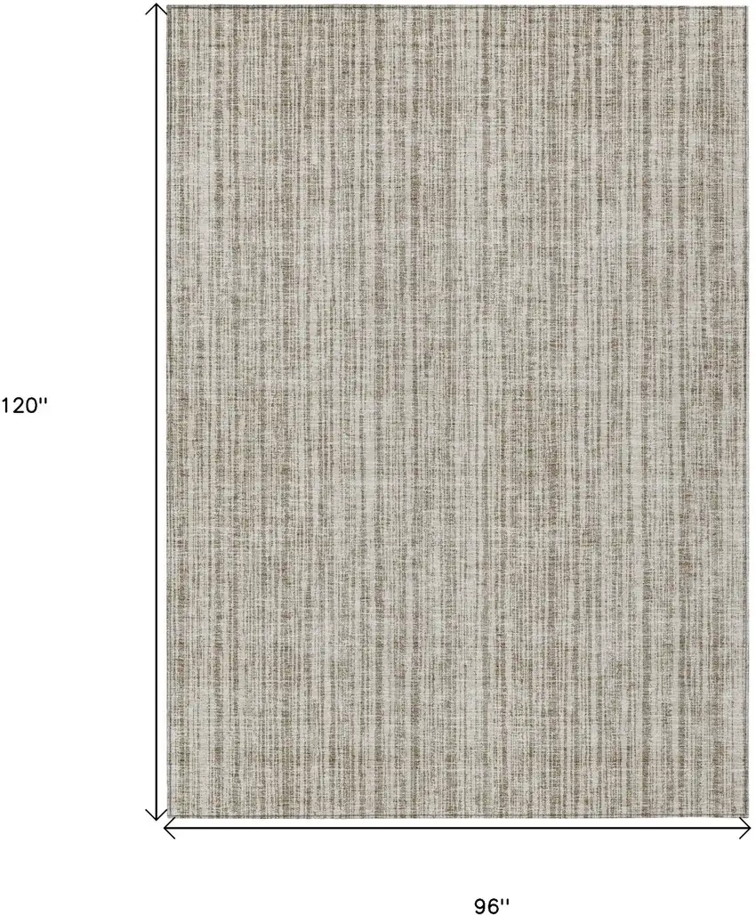 Taupe And Beige Striped Washable Indoor Outdoor Area Rug Photo 3