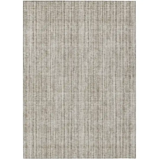Taupe And Beige Striped Washable Indoor Outdoor Area Rug Photo 1