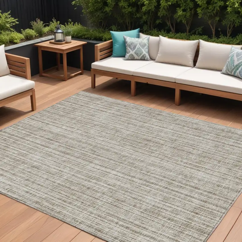 Taupe And Beige Striped Washable Indoor Outdoor Area Rug Photo 1