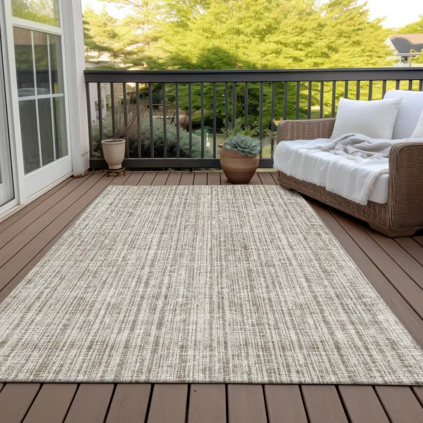 Taupe And Beige Striped Washable Indoor Outdoor Area Rug Photo 8